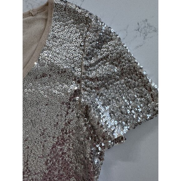 Michael Kors Sequin Top Women’s Large Short Sleeve Gold Silver Sparkle - Picture 6 of 16